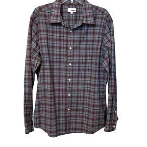 SONOMA LONG BARREL CUFF SLEEVE SHIRT, WOMENS, L, GREY BLUE RED PLAID, CASUAL